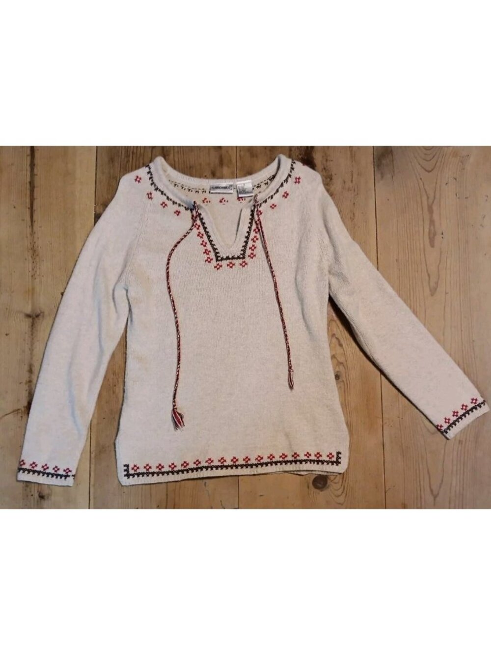Vtg Fashion Bug Women S Beige Sweater Wool Blend V Neck Long Sleeve Boho Peasant